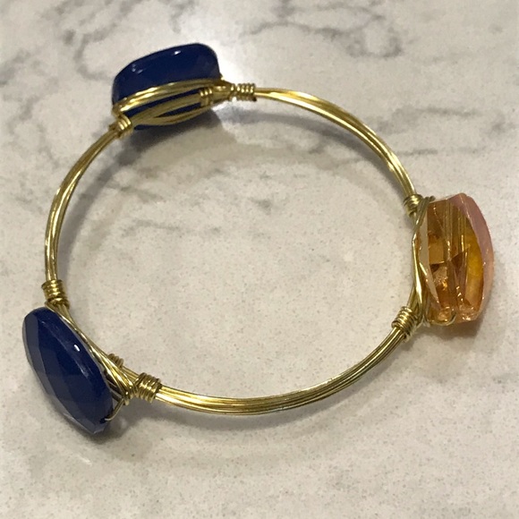 3 gold wire wrapped gem bangle bracelets - Picture 11 of 11